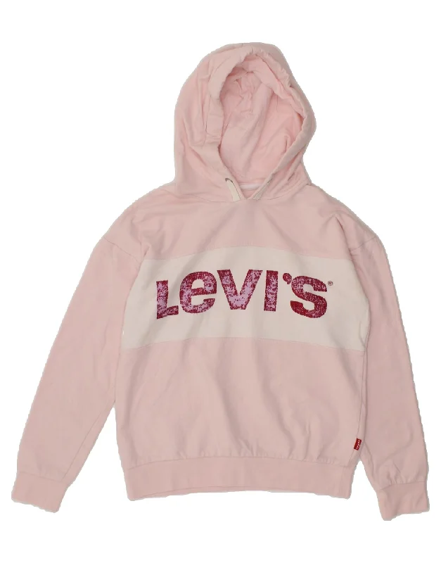 men's long sleeve hoodies -LEVI'S Girls Graphic Hoodie Jumper 15-16 Years Pink Cotton