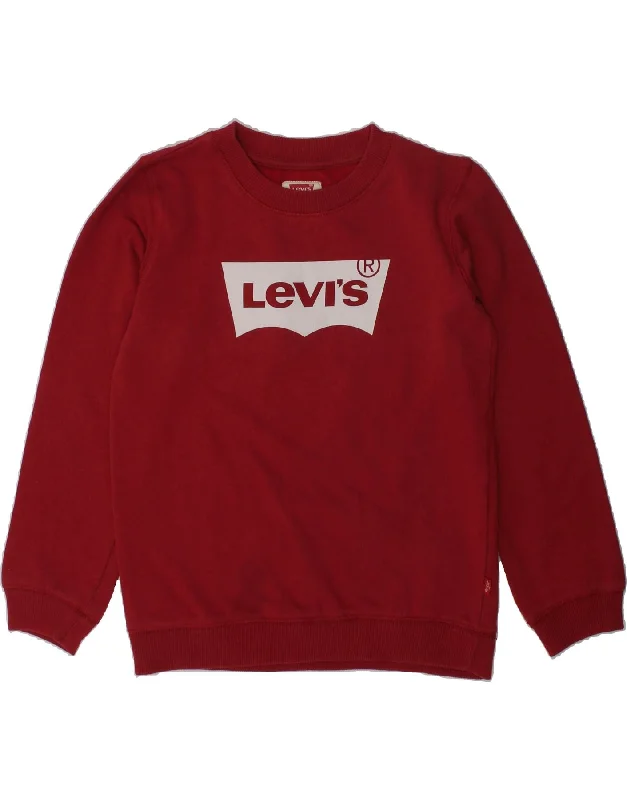 men's zip-up hoodie for hiking -LEVI'S Girls Graphic Sweatshirt Jumper 7-8 Years Red Cotton