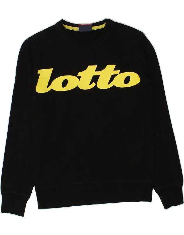 men's printed hoodies -LOTTO Boys Graphic Sweatshirt Jumper 9-10 Years Black Cotton