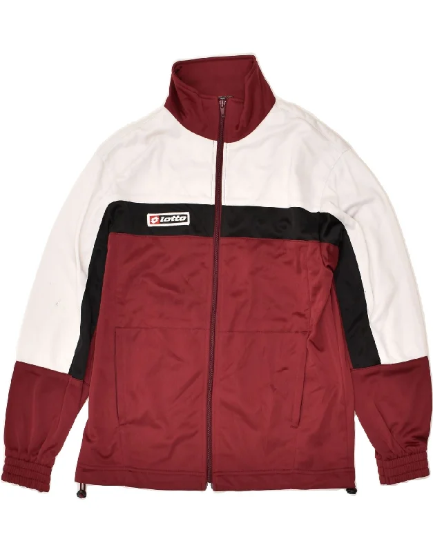 men's high-performance jackets -LOTTO Boys Tracksuit Top Jacket 11-12 Years Maroon Colourblock Polyester