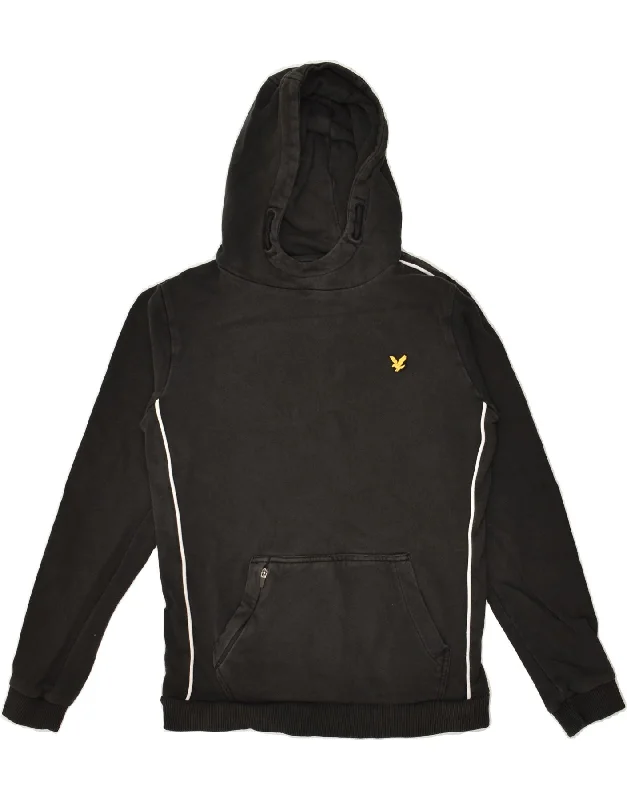 men's graphic print hoodies -LYLE & SCOTT Boys Hoodie Jumper 12-13 Years Black Cotton