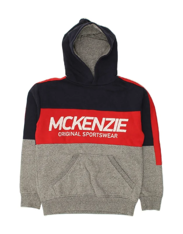 men's pullover sweatshirts -MCKENZIE Boys Graphic Hoodie Jumper 10-11 Years Navy Blue Colourblock