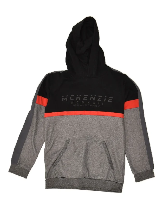 men's hoodie for fall season -MCKENZIE Boys Graphic Hoodie Jumper 12-13 Years Black Colourblock