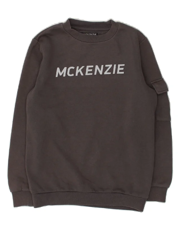 men's hoodie for winter sports -MCKENZIE Boys Graphic Sweatshirt Jumper 12-13 Years Large  Grey Cotton