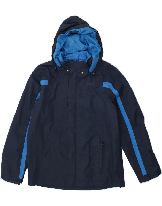 men's casual quilted jackets -MOUNTAIN WAREHOUSE Boys Hooded Rain Jacket 12-13 Years Navy Blue