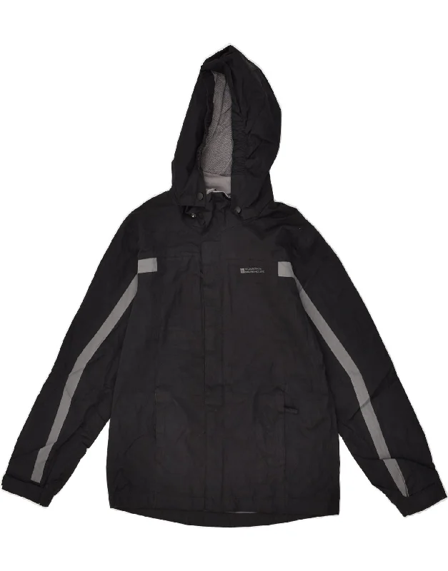 men's work jackets -MOUNTAIN WAREHOUSE Boys Hooded Rain Jacket 9-10 Years Black Colourblock