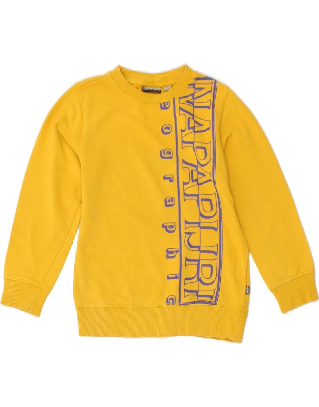 men's casual zip-up hoodies -NAPAPIJRI Boys Graphic Sweatshirt Jumper 7-8 Years Yellow Cotton