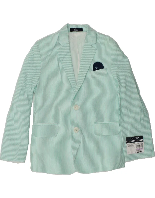 men's puffer jackets -NAUTICA Boys 2 Button Blazer Jacket 5-6 Years Turquoise Striped Cotton