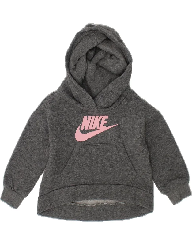 men's warm hoodie jackets -NIKE Baby Girls Graphic Hoodie Jumper 9-12 Months Grey Cotton