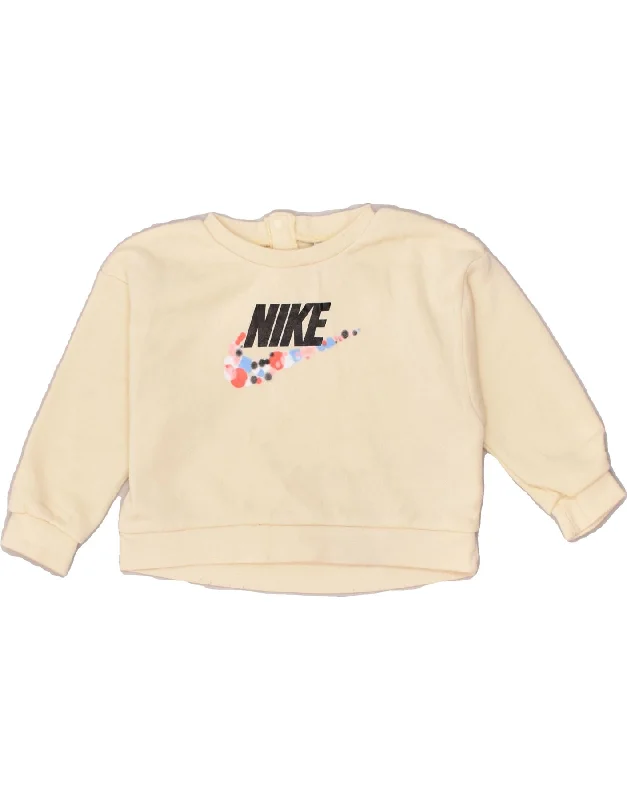 men's performance hoodies -NIKE Baby Girls Graphic Sweatshirt Jumper 18-24 Months Beige Cotton