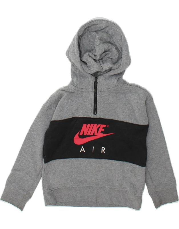 men's stylish fleece hoodies -NIKE Boys Air Graphic Zip Neck Hoodie Jumper 5-6 Years Medium Grey