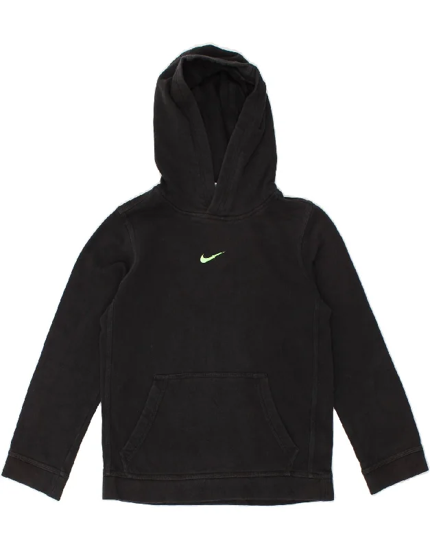 men's long sleeve hoodies -NIKE Boys Graphic Hoodie Jumper 10-11 Years Medium Black Cotton