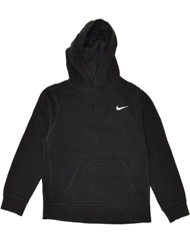 men's hoodie for layering in cold -NIKE Boys Graphic Hoodie Jumper 10-11 Years Medium  Black Cotton