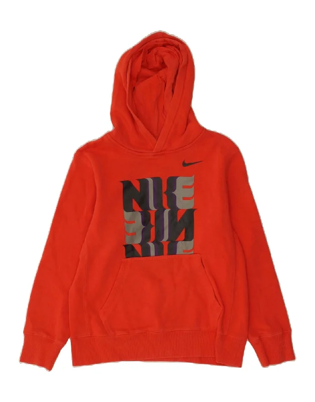 men's pullover hoodie for winter -NIKE Boys Graphic Hoodie Jumper 10-11 Years Medium Orange Cotton