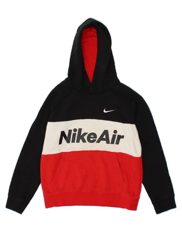 men's printed hoodies -NIKE Boys Graphic Hoodie Jumper 12-13 Years Large Black Colourblock Cotton