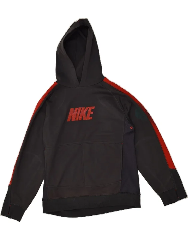 men's warm hoodie jackets -NIKE Boys Graphic Hoodie Jumper 12-13 Years Large Black Polyester