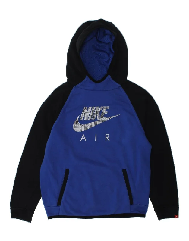 men's hoodie with pockets -NIKE Boys Graphic Hoodie Jumper 12-13 Years Large  Blue Colourblock Cotton