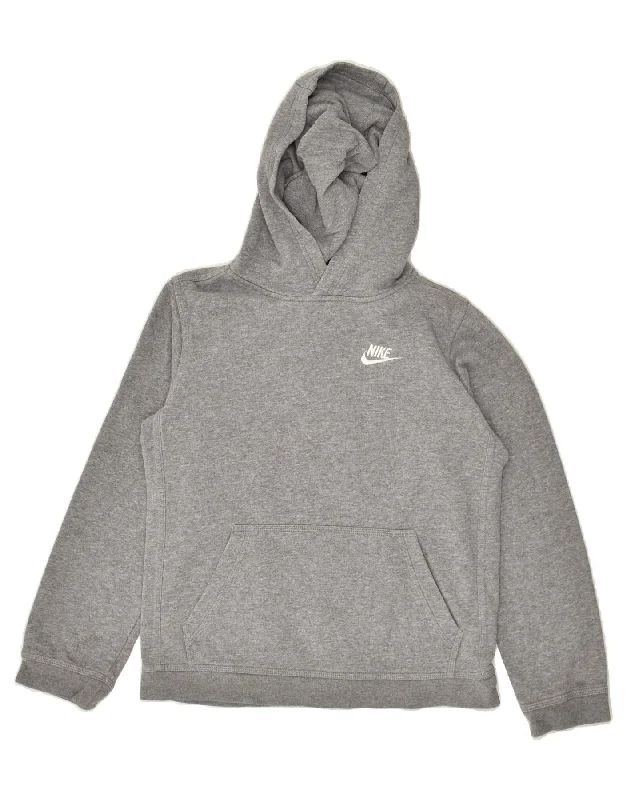 men's hoodie for running -NIKE Boys Graphic Hoodie Jumper 12-13 Years Large Grey Cotton