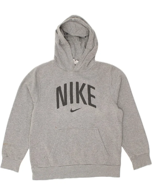 men's oversized hoodies -NIKE Boys Graphic Hoodie Jumper 12-13 Years Large Grey Cotton