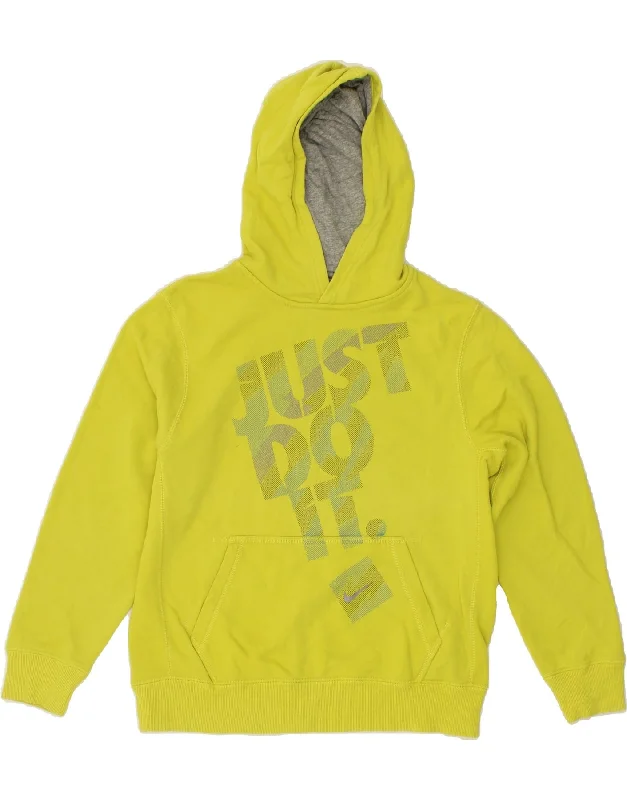 men's hoodie for fashion -NIKE Boys Graphic Hoodie Jumper 12-13 Years Large Yellow Cotton