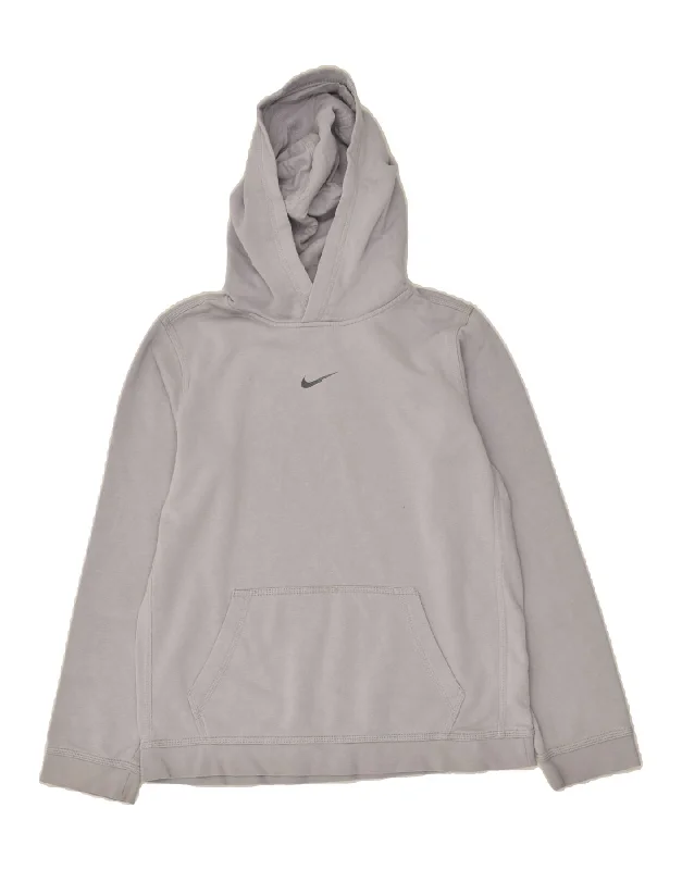 men's comfortable sweatshirts -NIKE Boys Graphic Hoodie Jumper 13-14 Years XL Grey Cotton