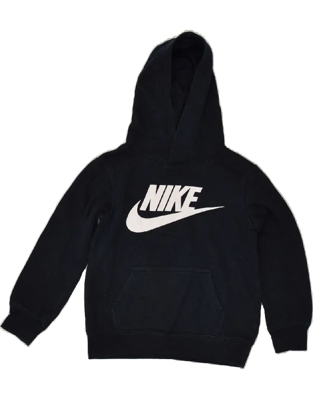 men's hoodie for outdoor wear -NIKE Boys Graphic Hoodie Jumper 4-5 Years Small  Navy Blue Cotton