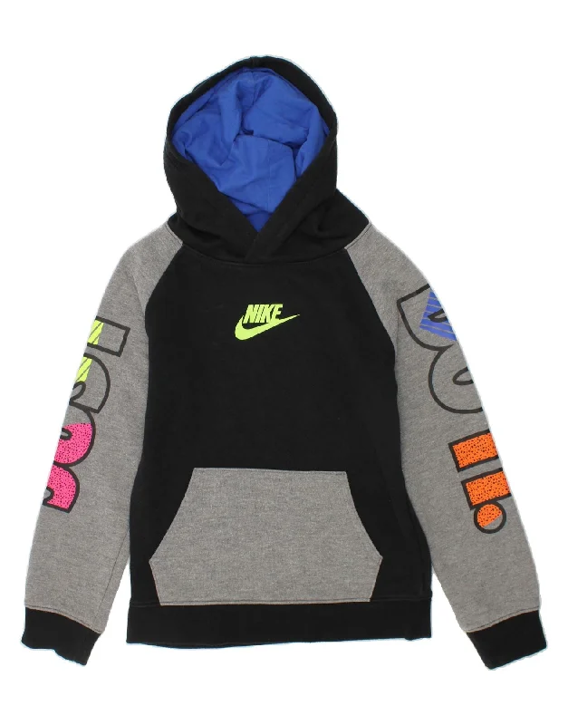 men's hoodie for layering -NIKE Boys Graphic Hoodie Jumper 5-6 Years Medium Black Colourblock Cotton