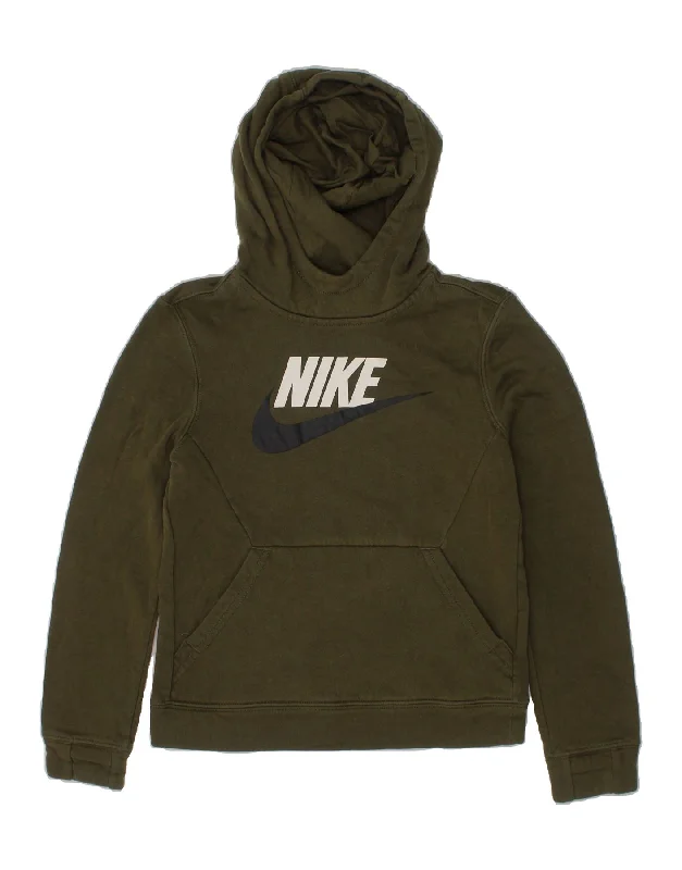 men's fleece hoodie jacket -NIKE Boys Graphic Hoodie Jumper 7-8 Years XS Khaki Cotton