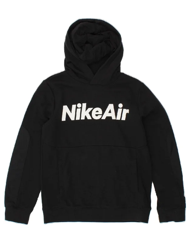 men's pullover hoodie with drawstrings -NIKE Boys Graphic Hoodie Jumper 8-9 Years Black