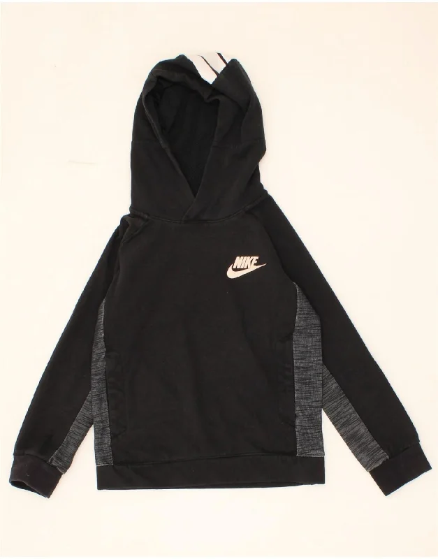 men's casual zip-up hoodies -NIKE Boys Graphic Hoodie Jumper 8-9 Years Small Black Colourblock