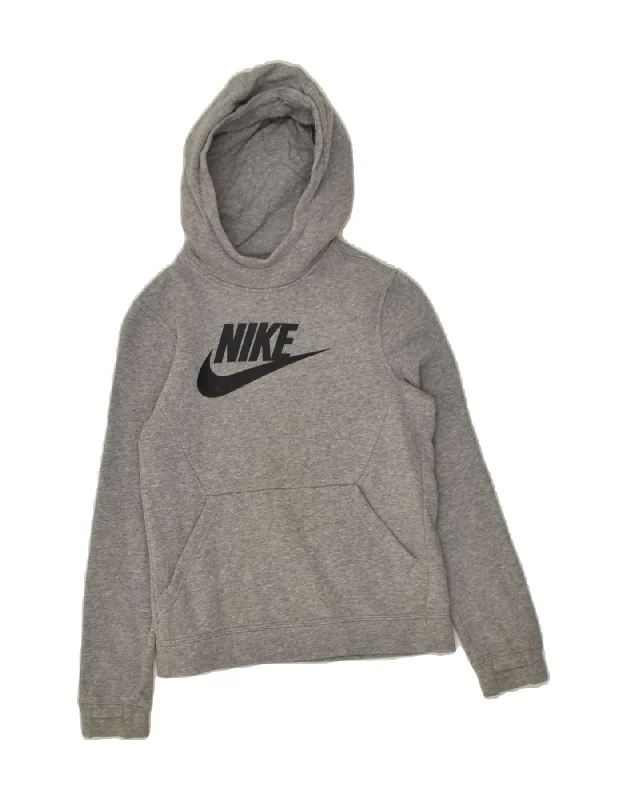 men's streetwear hoodies -NIKE Boys Graphic Hoodie Jumper 8-9 Years Small Grey Cotton