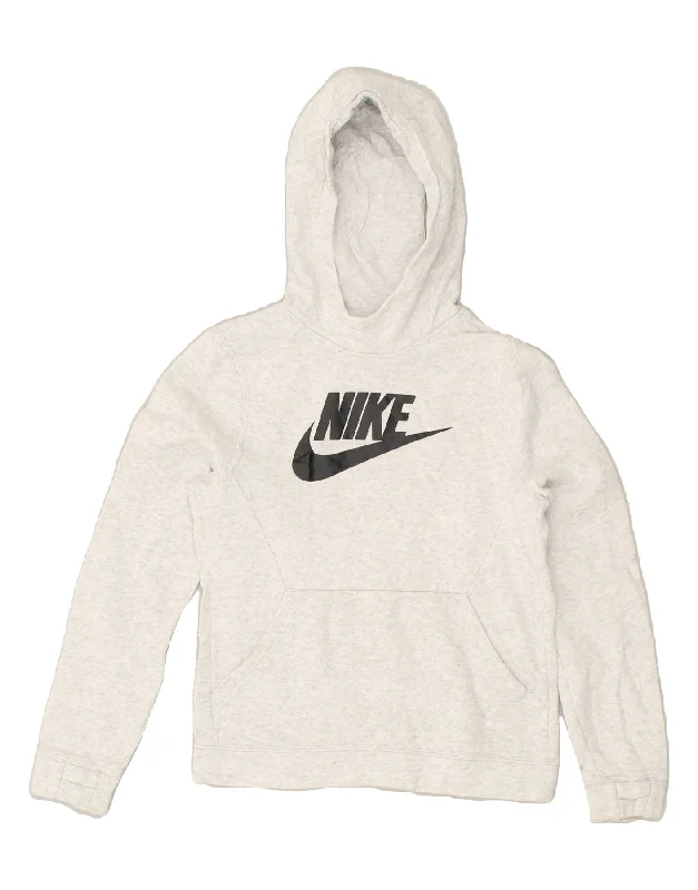 men's lightweight cotton hoodie -NIKE Boys Graphic Hoodie Jumper 8-9 Years Small Grey Cotton