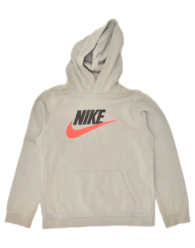 men's lightweight sweatshirts -NIKE Boys Graphic Standard Fit Hoodie Jumper 13-14 Years XL Grey Cotton