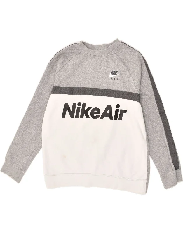 men's light hoodie for spring -NIKE Boys Graphic Sweatshirt Jumper 12-13 Years Large Grey Colourblock