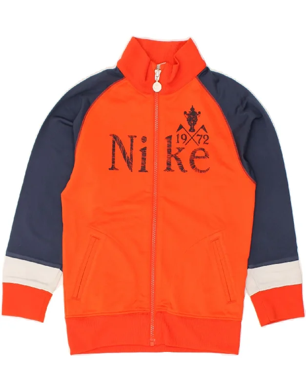 men's stylish outdoor jackets -NIKE Boys Graphic Tracksuit Top Jacket 6-7 Years Large Orange Colourblock