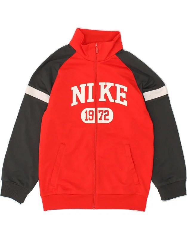 men's custom jackets -NIKE Boys Graphic Tracksuit Top Jacket 6-7 Years Large  Red Colourblock