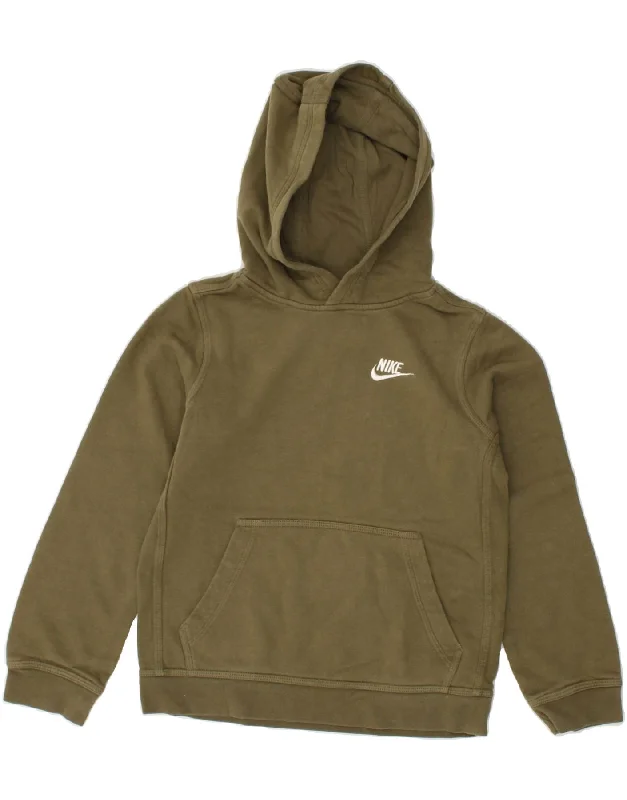 men's warm hoodies -NIKE Boys Hoodie Jumper 10-11 Years Medium Khaki Cotton