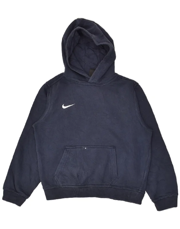 men's lightweight cotton hoodie -NIKE Boys Hoodie Jumper 10-11 Years Medium Navy Blue Cotton