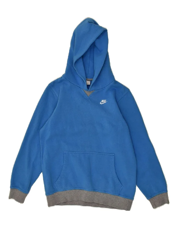 men's hoodie for cold weather -NIKE Boys Hoodie Jumper 12-13 Years Blue Cotton