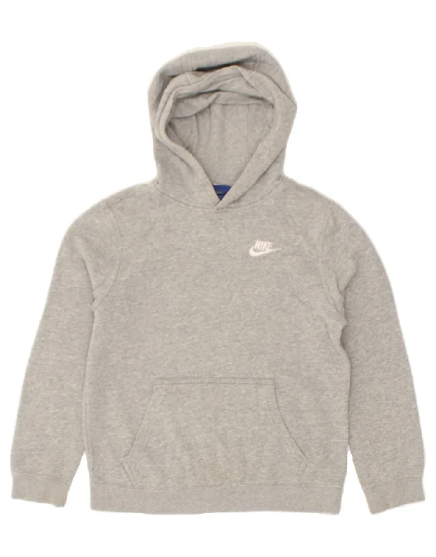 men's performance hoodies -NIKE Boys Hoodie Jumper 12-13 Years Medium Grey Cotton