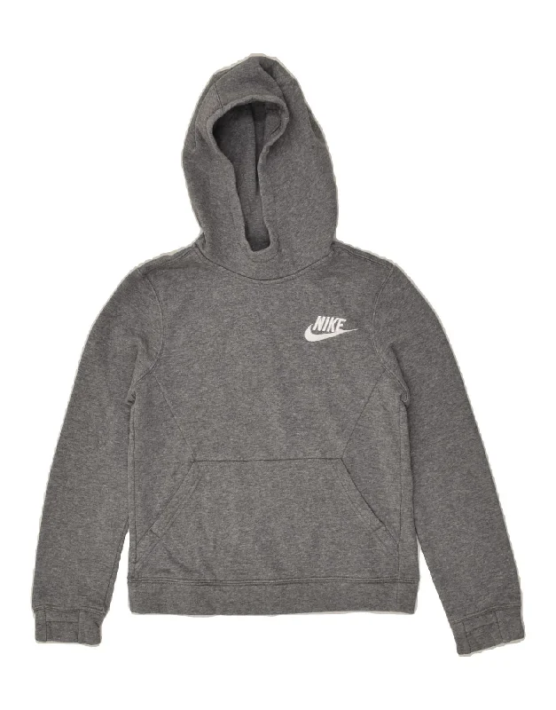 men's hoodie for layering -NIKE Boys Hoodie Jumper 8-9 Years Small Grey Cotton