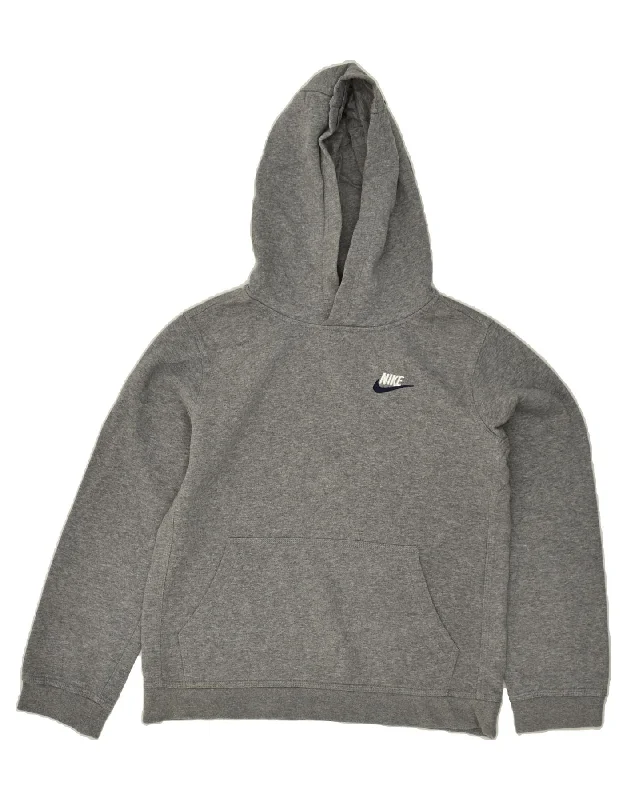 men's workout sweatshirt hoodies -NIKE Boys Standard Fit Hoodie Jumper 12-13 Years Large Grey Cotton