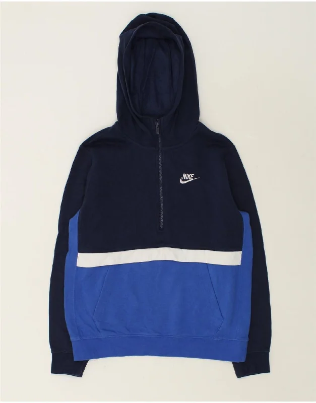 men's hoodie for snowboarding -NIKE Boys Standard Fit Zip Neck Hoodie Jumper 13-14 Years XL Navy Blue