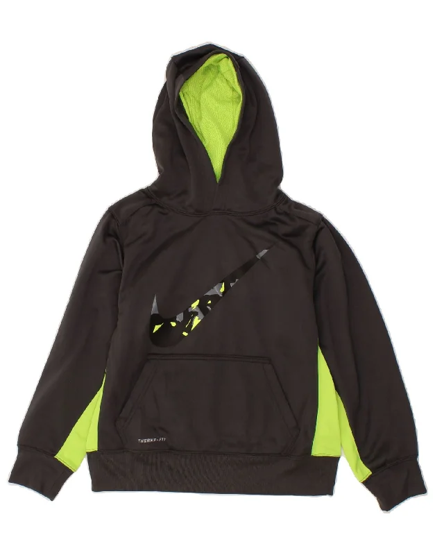 men's zip-up hoodies -NIKE Boys Therma-Fit Graphic Hoodie Jumper 10-11 Years Medium Black