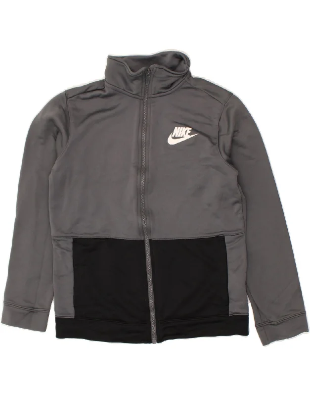 men's softshell winter jackets -NIKE Boys Tracksuit Top Jacket 12-13 Years Large Grey Colourblock