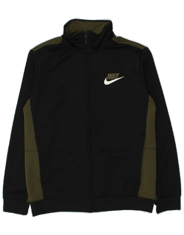 men's classic leather jackets -NIKE Boys Tracksuit Top Jacket 12-13 Years Large Khaki Colourblock