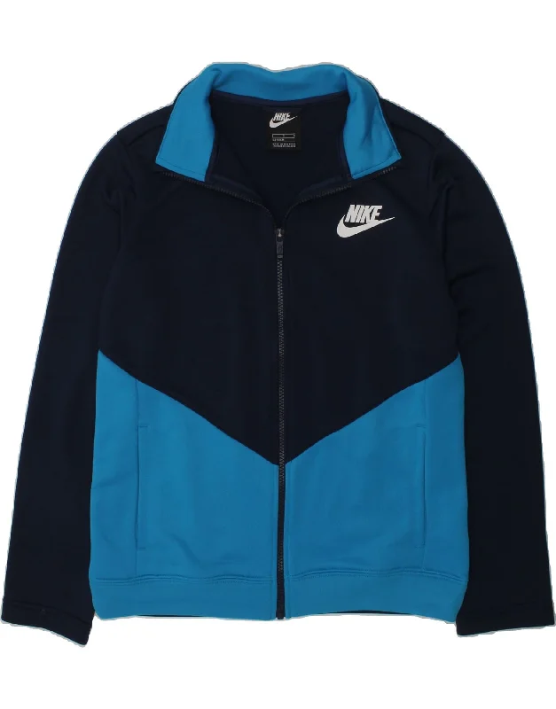 men's vintage jackets -NIKE Boys Tracksuit Top Jacket 12-13 Years Large Navy Blue Colourblock