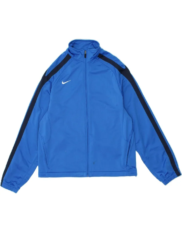 men's trench coats -NIKE Boys Tracksuit Top Jacket 13-14 Years XL Blue Colourblock Polyester