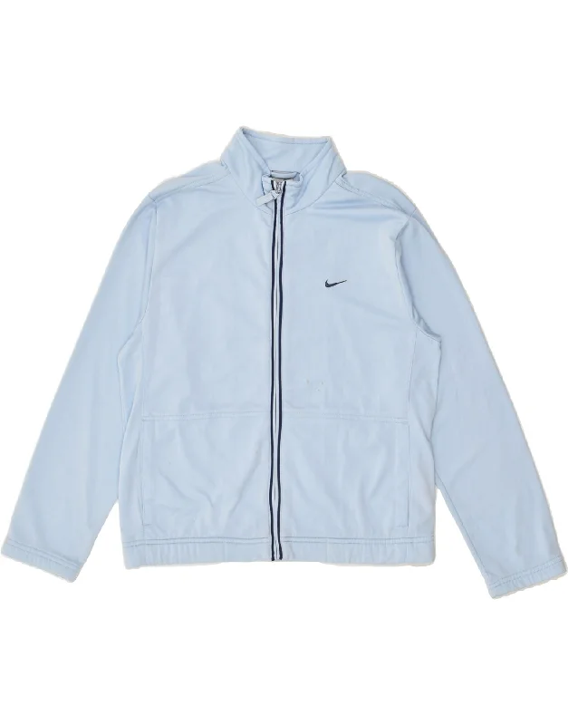 men's zip-up fleece jackets -NIKE Boys Tracksuit Top Jacket 14-15 Years Large Blue Polyester