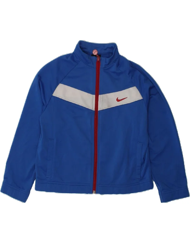 men's casual jackets -NIKE Boys Tracksuit Top Jacket 7-8 Years XL Blue Colourblock Polyester